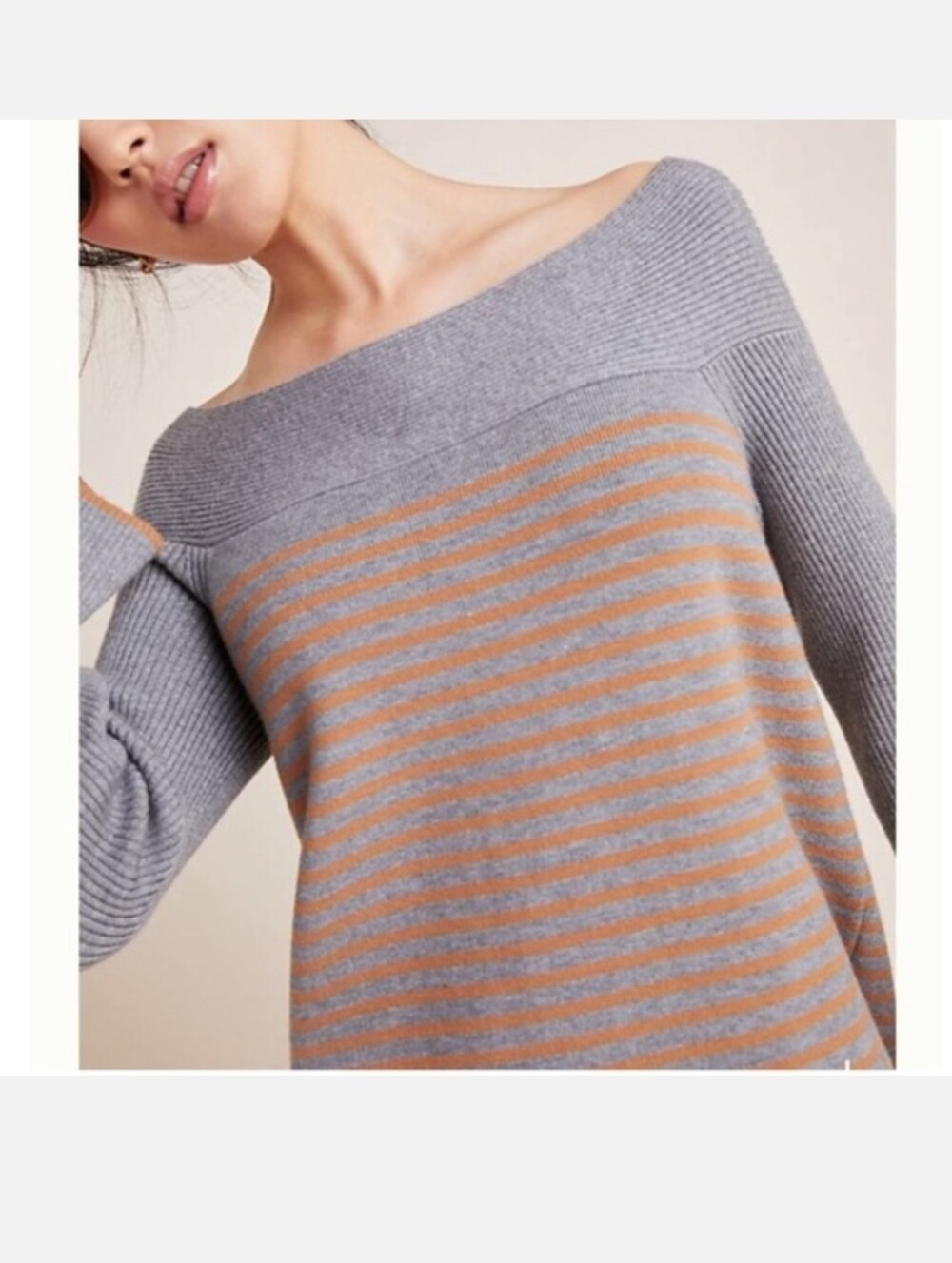 Anthropologie Elise Ribbed Striped Off The Shoulder Sweater Tunic